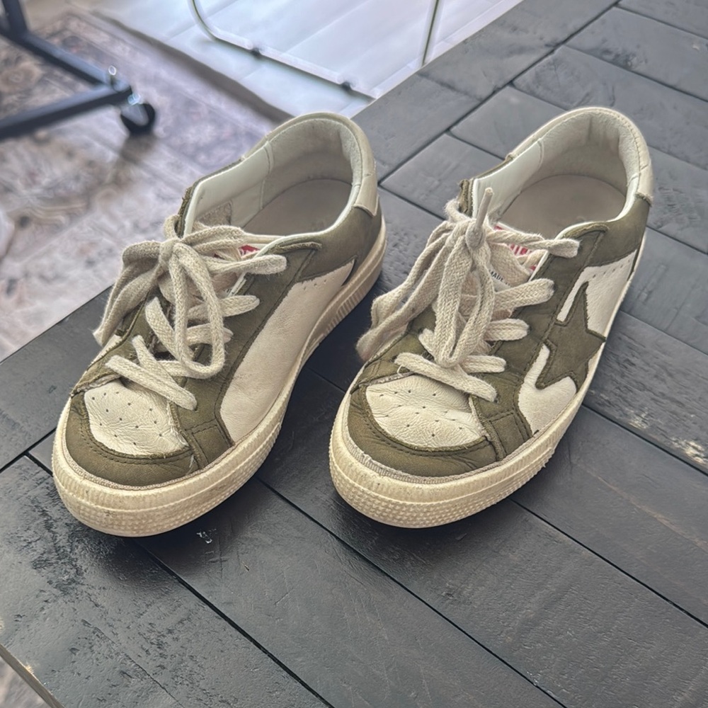 Golden Goose Kids Olive Green and White Sneakers
